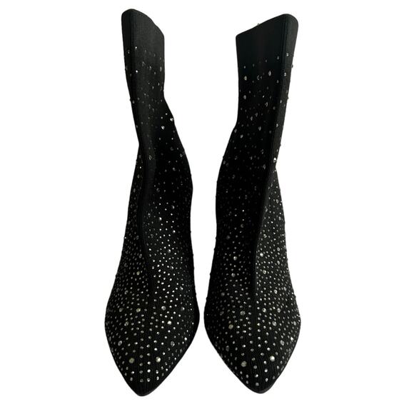 Wild Diva Rhinestone Studded Ankle Sock Block Heel Boots/7 - Picture 4 of 9
